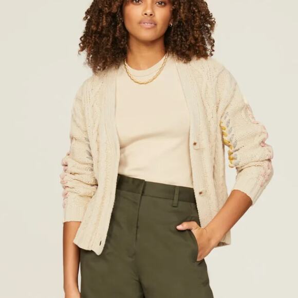 Michael Stars Cream Oversized Grandpa Cardigan Sweater XS Cotton Cable Knit $248 - Picture 1 of 10